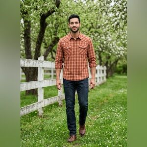 Orvis Mens Granite Pearl Snap Western Inspired Design Long Sleeve Shirt Size L